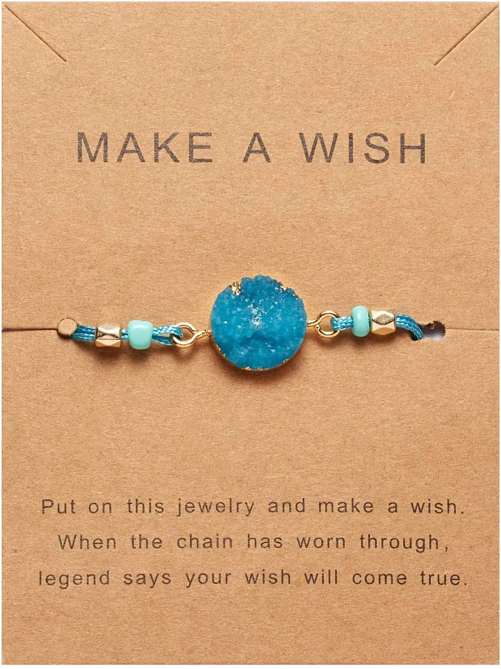 COLORFUL BLING 2pcs Resin Moon Crescent Round Natural Stone Bracelets Set Friendship Hand Woven Braided Stretch String Adjustable for Couples Lovers Personalized Wish Card Jewelry