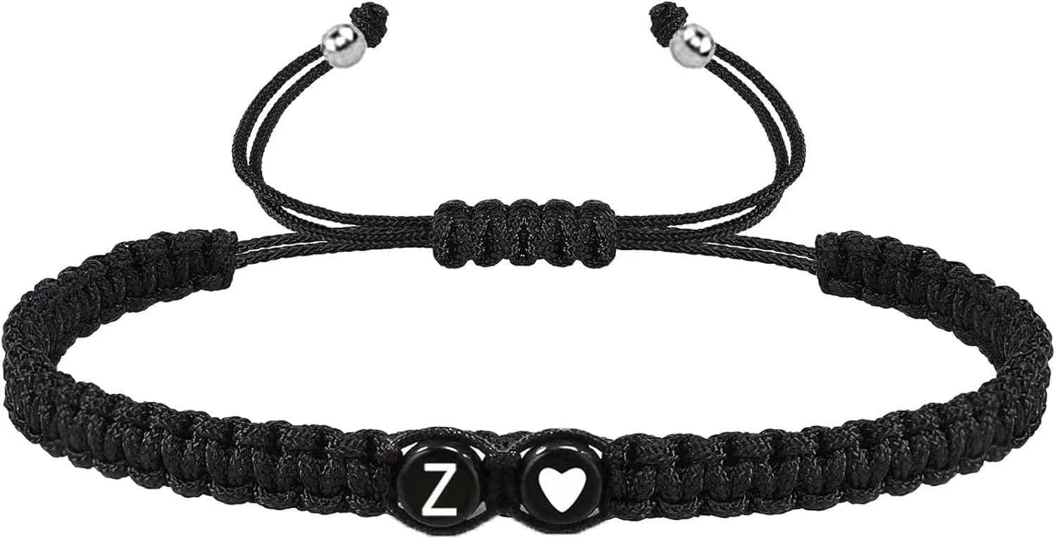 COLORFUL BLING Initial Bracelet for Women Gifts Handmade Rope Braided 26 Alphabet Letter Heart Sister Daughter Mom Mother's Day Friendship Wristband Jewelry