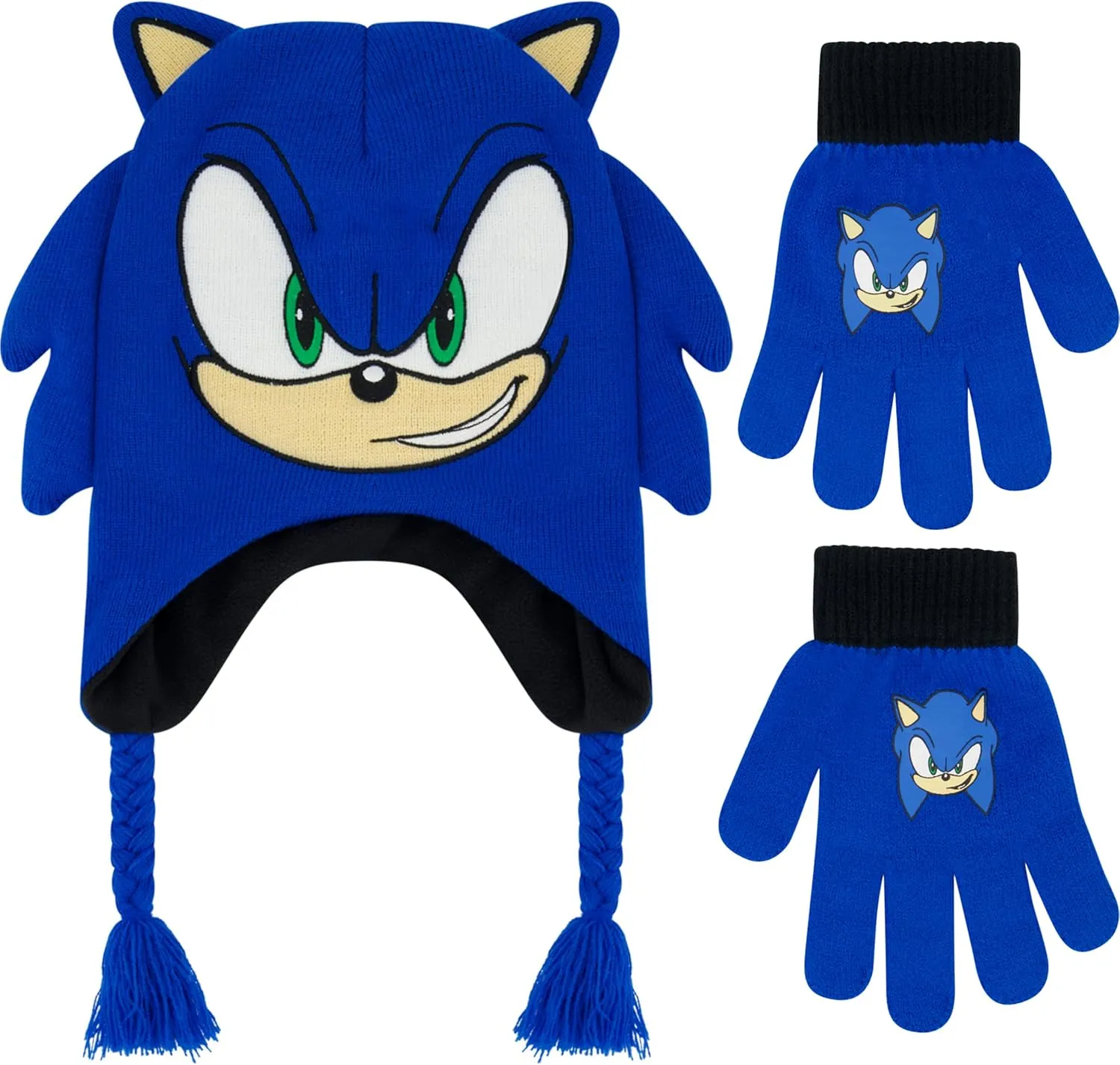 Concept One Sonic The Hedgehog Beanie Hat and Glove Set, Kids Knitted Winter Hat and Gloves