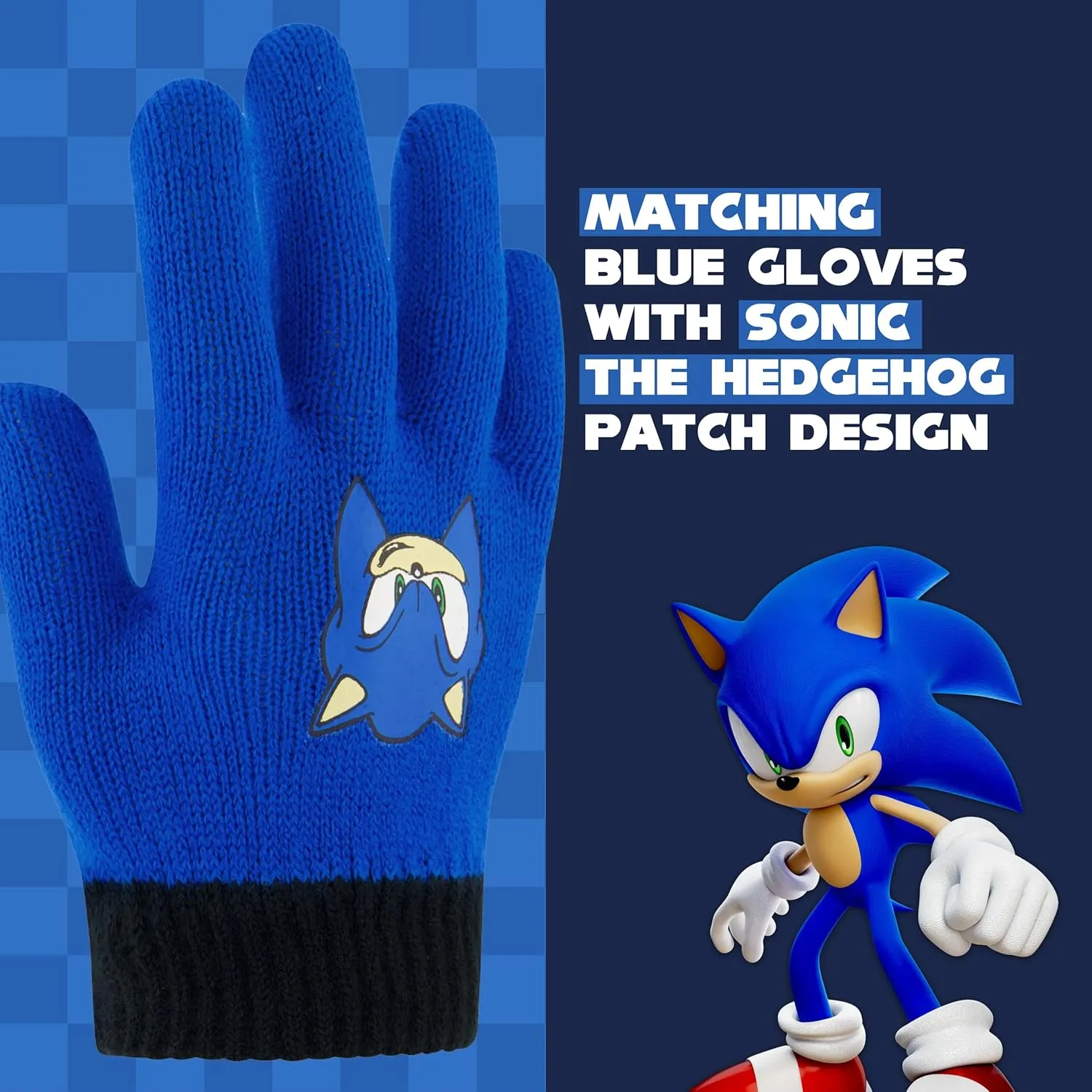 Concept One Sonic The Hedgehog Beanie Hat and Glove Set, Kids Knitted Winter Hat and Gloves