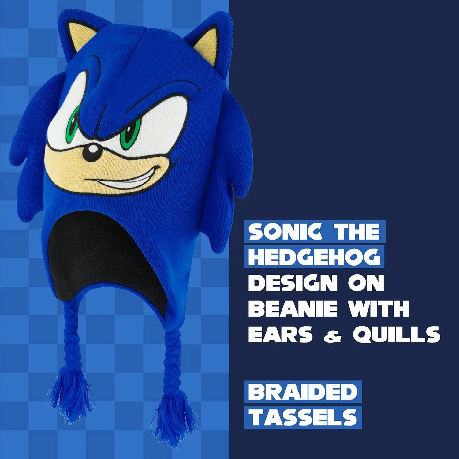 Concept One Sonic The Hedgehog Beanie Hat and Glove Set, Kids Knitted Winter Hat and Gloves