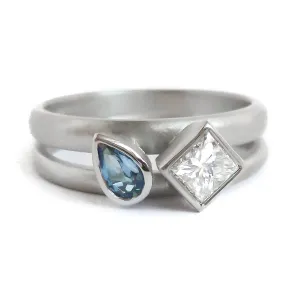 Contemporary diamond and aquamarine platinum dress ring