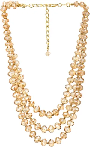 COOLSTEELANDBEYOND Crystal Beads Statement Necklace, Three-strand Layered Necklace, Waterfall