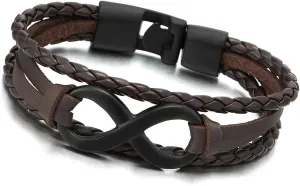 COOLSTEELANDBEYOND Infinity Love Number 8 Leather Bangle Bracelet for Men Women Three-Row Wristband