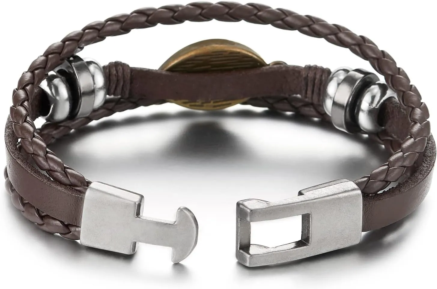 COOLSTEELANDBEYOND Mens Womens Three-Row Leather Evil Eye Beads Charms Bracelet Wristband Wrap Bracelet