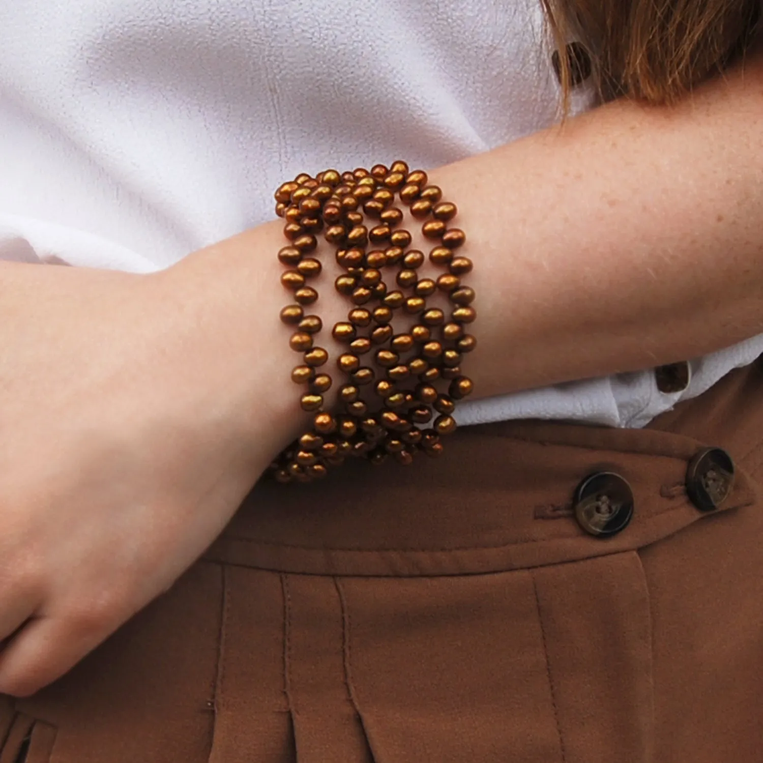 Copper Freshwater Pearl 5 Strand Bracelet