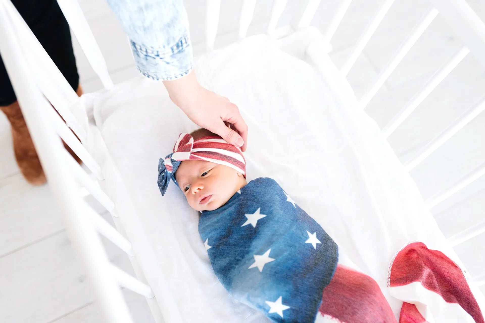 Copper Pearl Patriot Knit Headband Bow