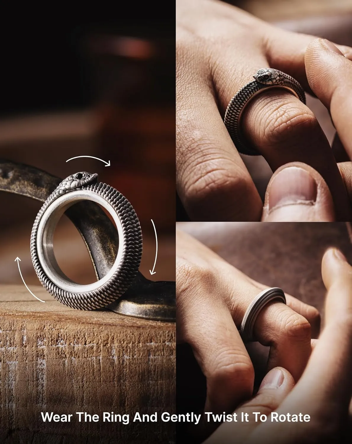 COPPERTIST.WU Ouroboros Spin Ring 925 Sterling Silver Anxiety Rings Hognose Snake Spinner Ring Fidget Stress Relieving Ring Jewelry Gift for Men Women