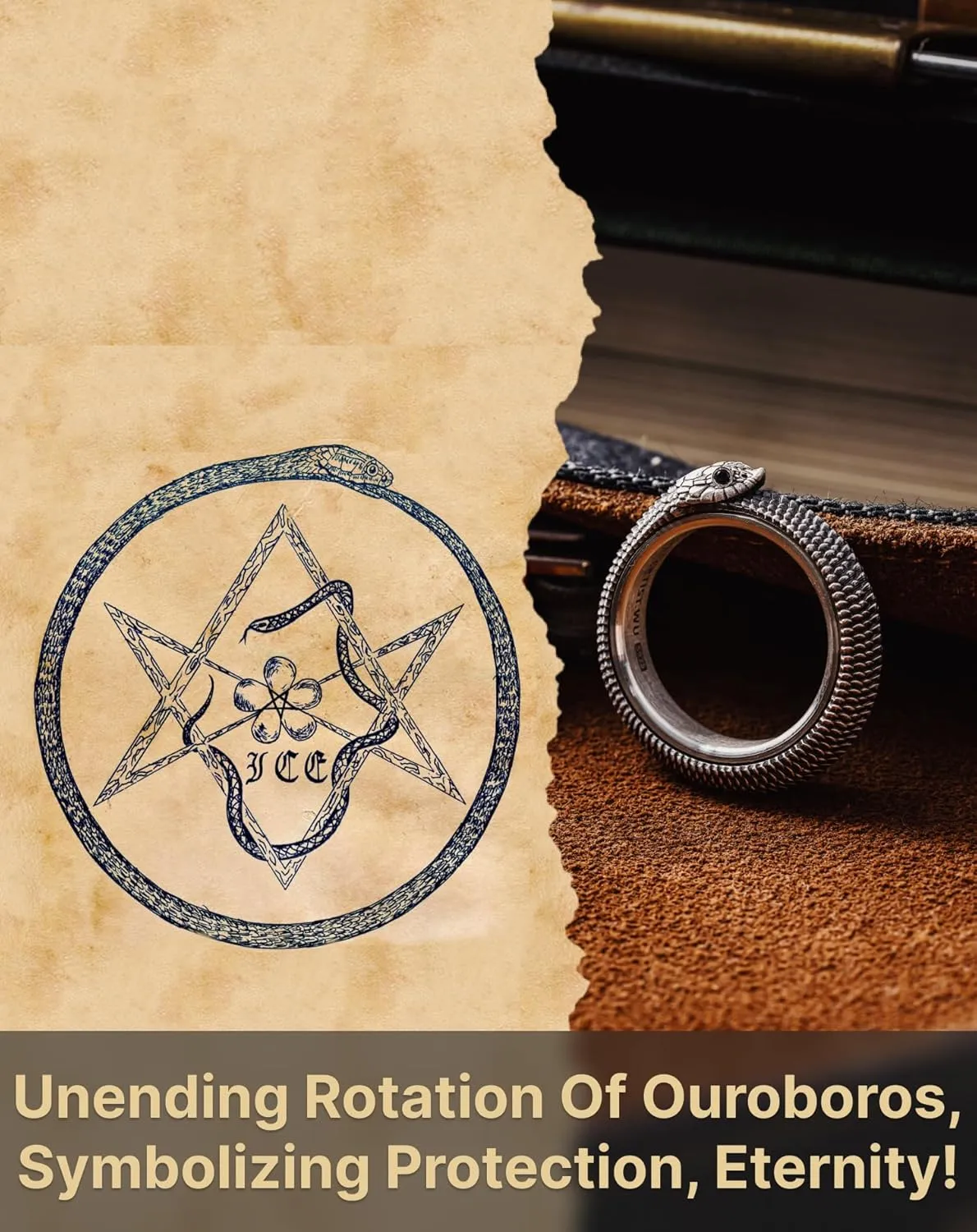 COPPERTIST.WU Ouroboros Spin Ring 925 Sterling Silver Anxiety Rings Hognose Snake Spinner Ring Fidget Stress Relieving Ring Jewelry Gift for Men Women