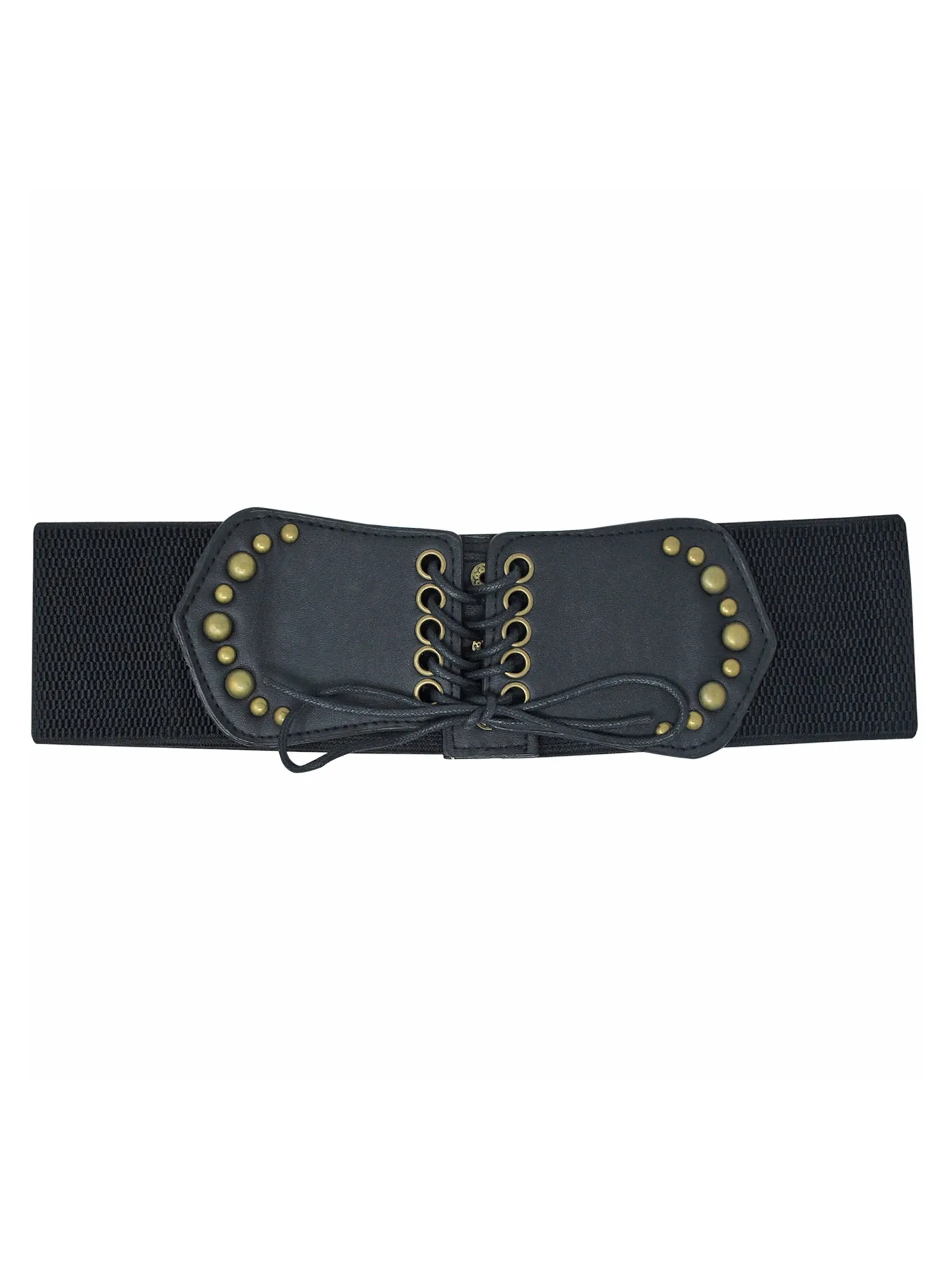 Corset Style Black Stretch Waist Belt With Gold Rivets