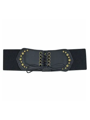 Corset Style Black Stretch Waist Belt With Gold Rivets