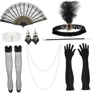 Costume for Women Flapper Prom Suit Pearl Necklace Earrings Headband Gloves Bracelet 1920s Style Accessories