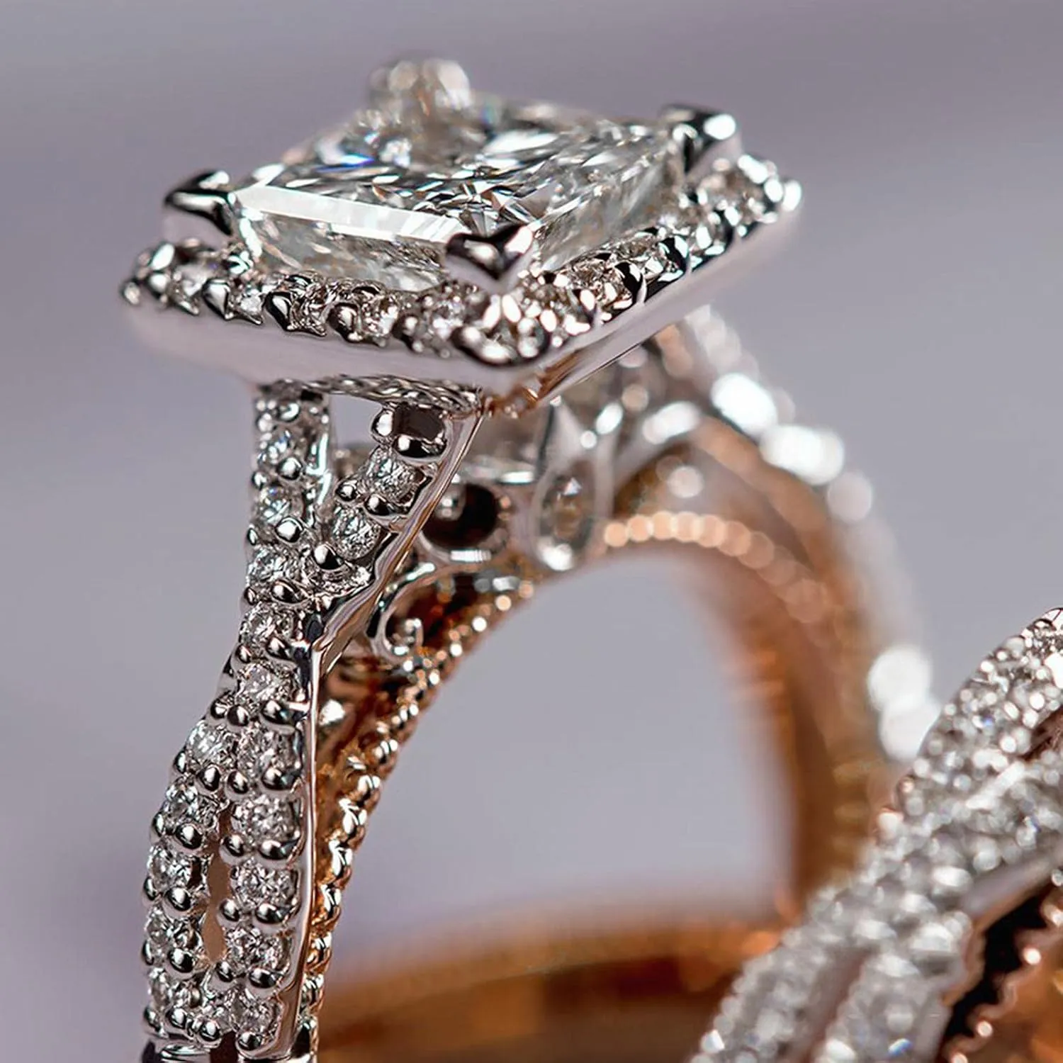 Couple Ring Bridal Sets His Hers Women Gold Plated Cz Men Wedding Ring Band Set,Anniversary Promise Rings for Her
