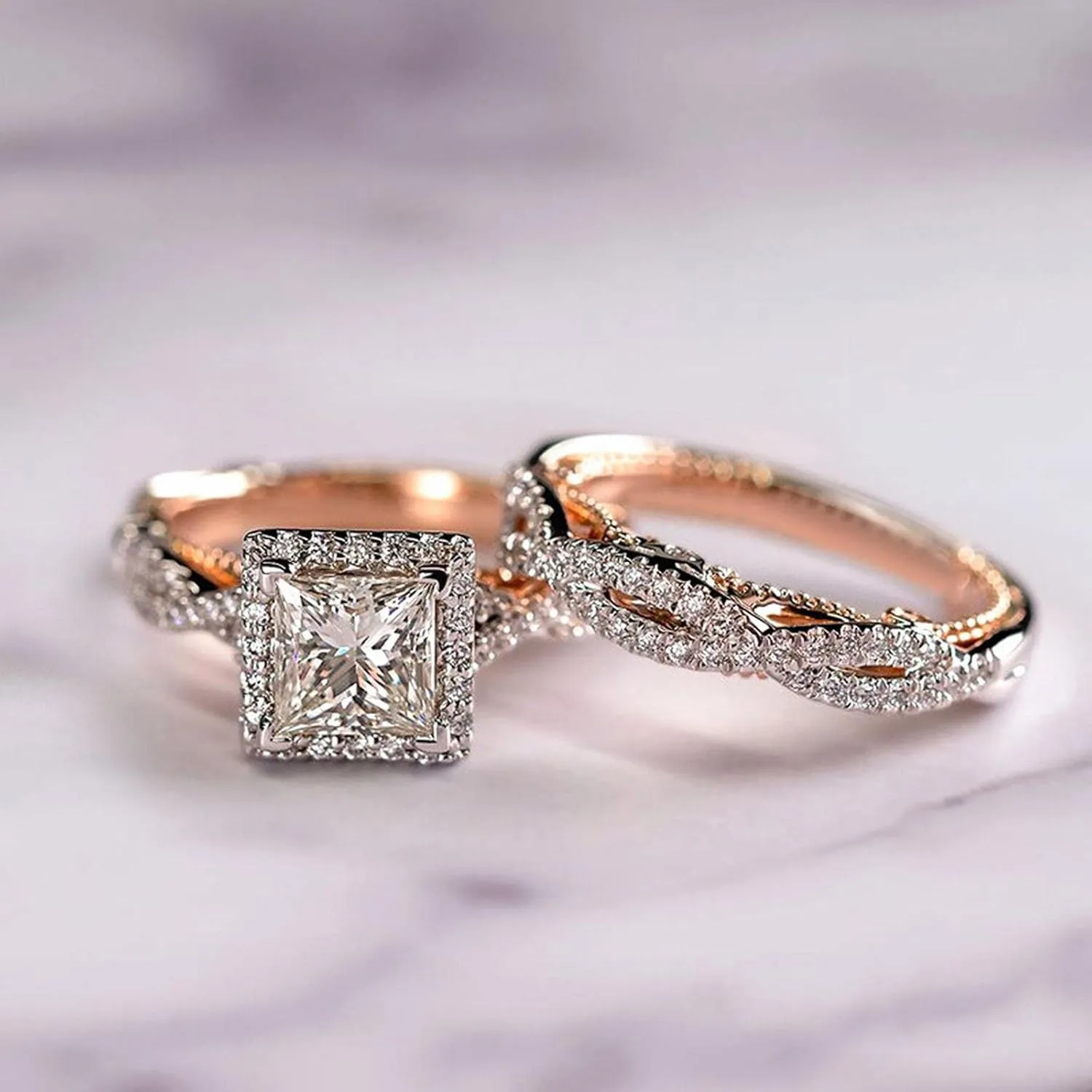 Couple Ring Bridal Sets His Hers Women Gold Plated Cz Men Wedding Ring Band Set,Anniversary Promise Rings for Her