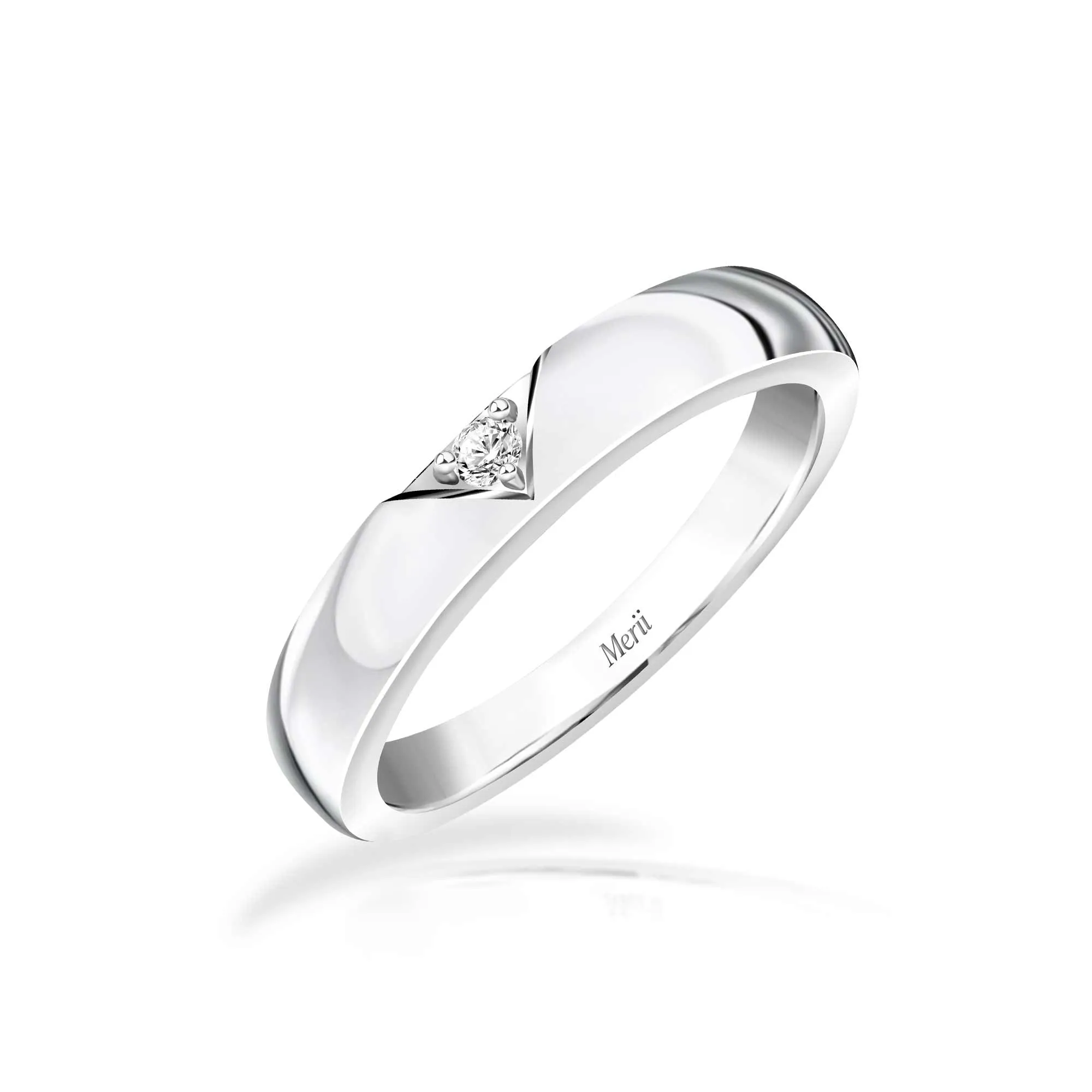 Couple Rings: Silver rhodium plated 2 mm round cut CZ embedded band ring