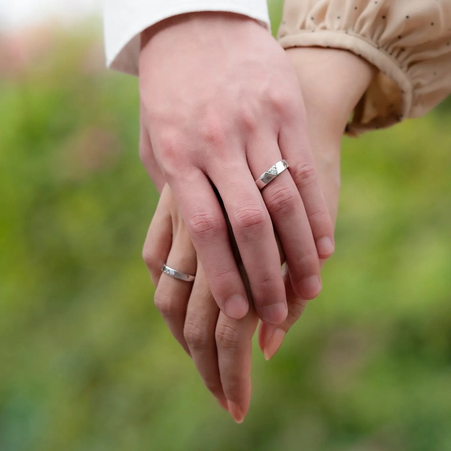 Couple Rings: Silver rhodium plated 2 mm round cut CZ embedded band ring