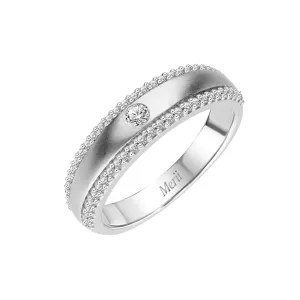 Couple Rings: Silver rhodium plated 2.25 mm round cut CZ sandblasted band ring