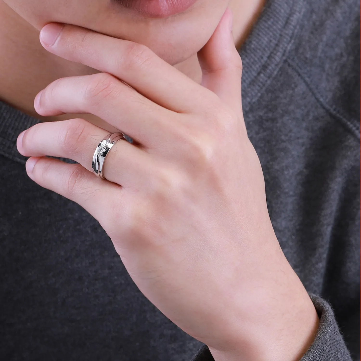 Couple Rings: Silver rhodium plated 4.2 mm 100 cuts CZ infinity two stone ring