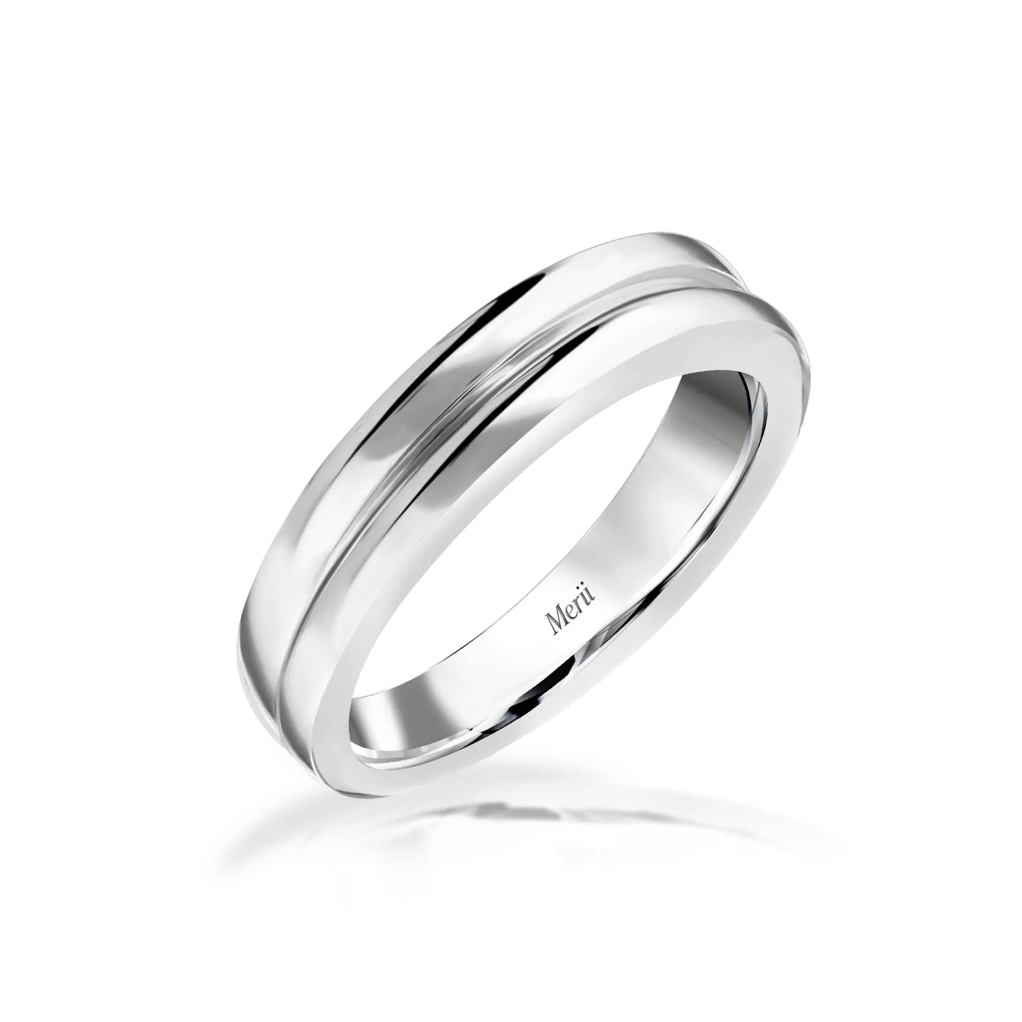 Couple Rings: Silver rhodium plated plain matt groove band ring