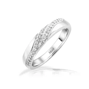 Couple Rings: Silver rhodium plated with CZ slant groove band ring
