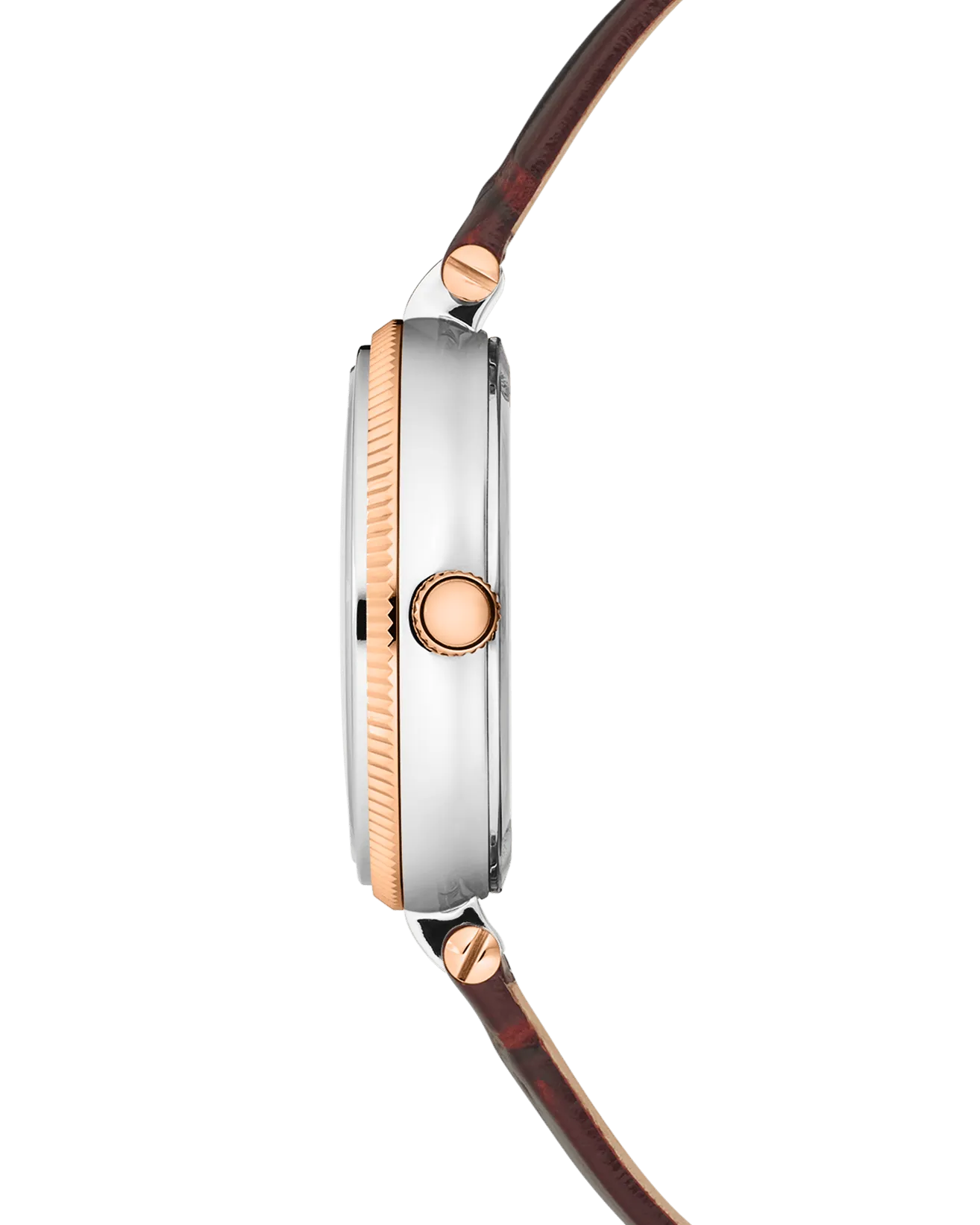 COVER Fly Me To The Moon Crystals Brown Pearl Leather, Rose gold Moon Phase Watch