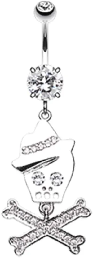 Covet Jewelry Fedora Skull & Crossbones Sparkle Belly Button Ring