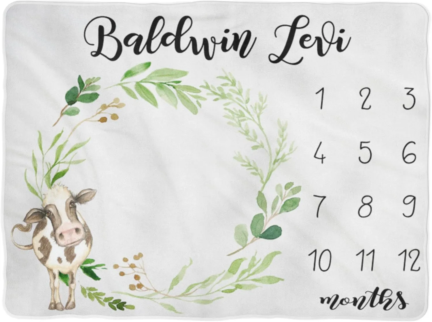 Cow Milestone Blanket Monthly Growth Tracker Soft Fleece Blanket Newborn Gift Baby Boy Farm