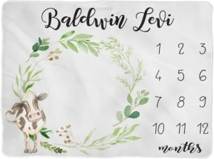 Cow Milestone Blanket Monthly Growth Tracker Soft Fleece Blanket Newborn Gift Baby Boy Farm