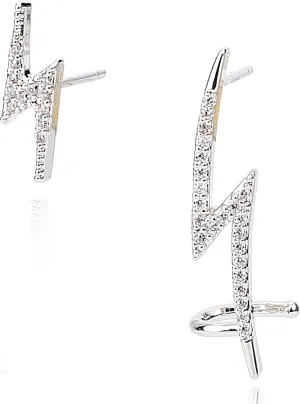 Crawler Earrings For Women By Vintage Havana 18KGold Plated/Silver Plated Cubic Zirconia Star Earrings Lightning Bolt Earrings Mismatched Earrings Made With Sterling Silver Post