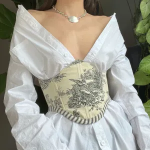 Cream and Black Toile Corset Belt V2