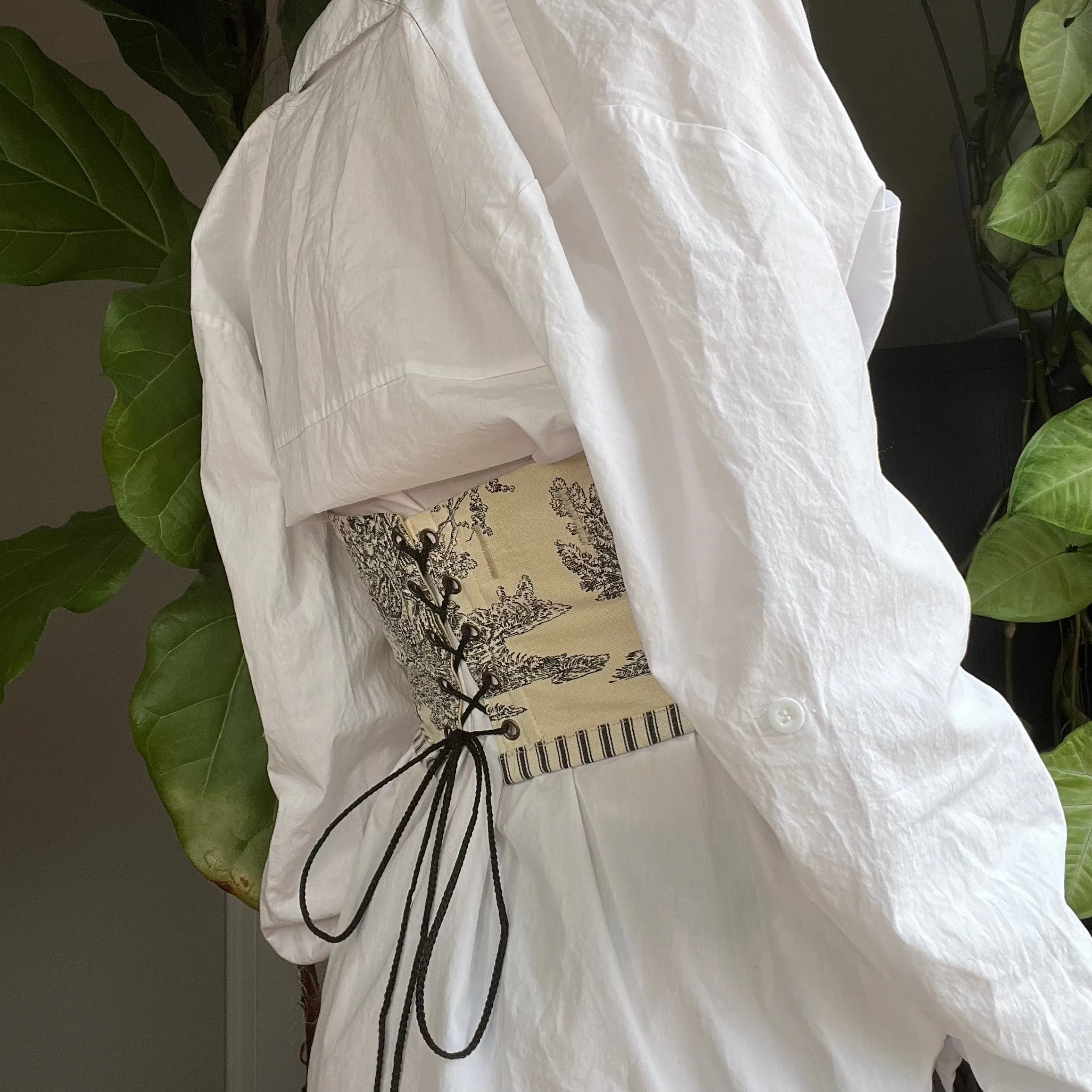 Cream and Black Toile Corset Belt V2