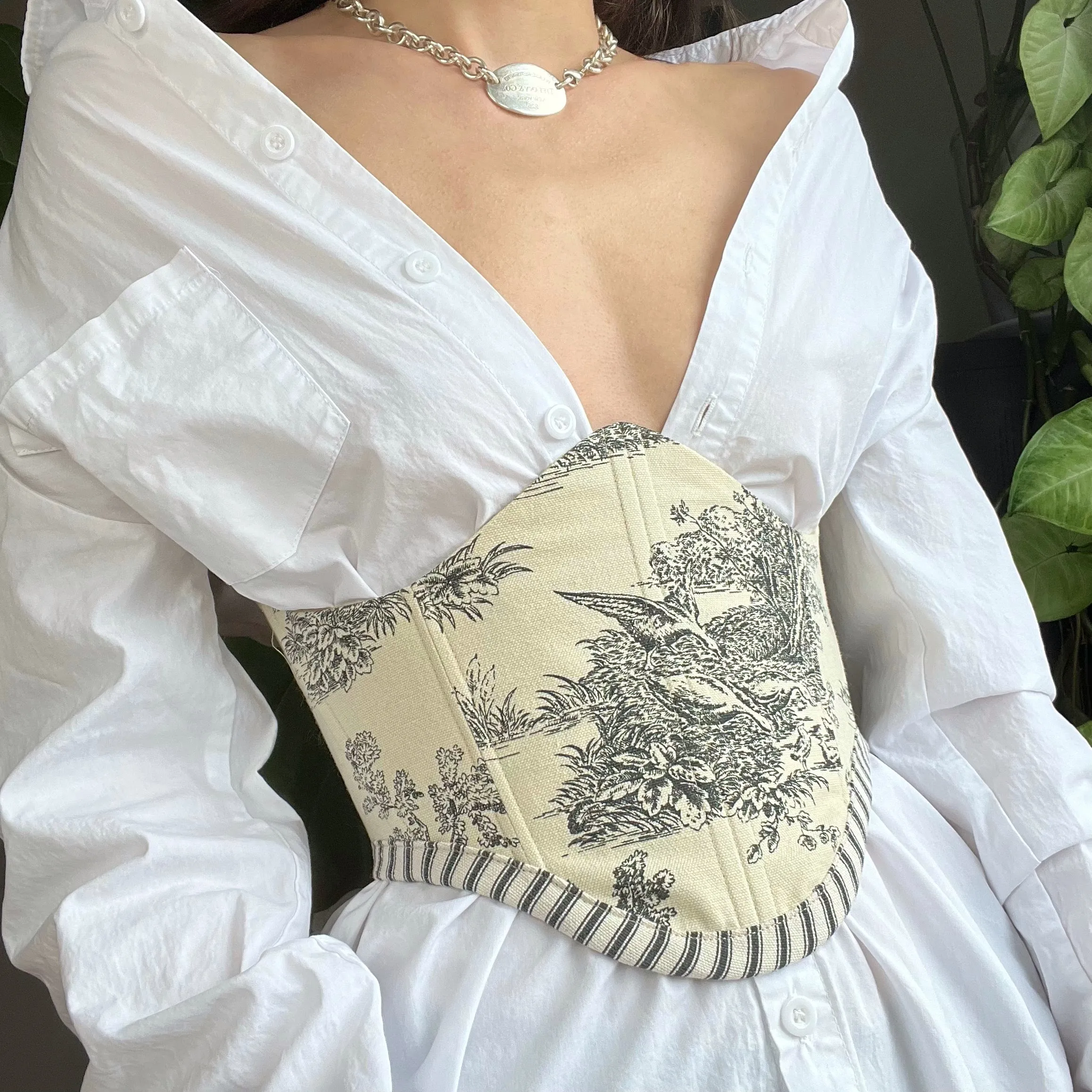 Cream and Black Toile Corset Belt V2