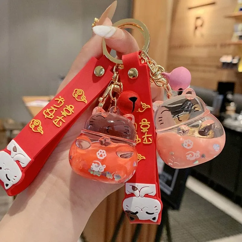 Creative Lucky Cat Transparent Floating Bottle Keychain