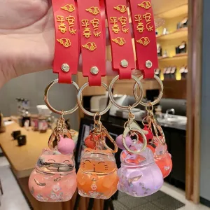 Creative Lucky Cat Transparent Floating Bottle Keychain