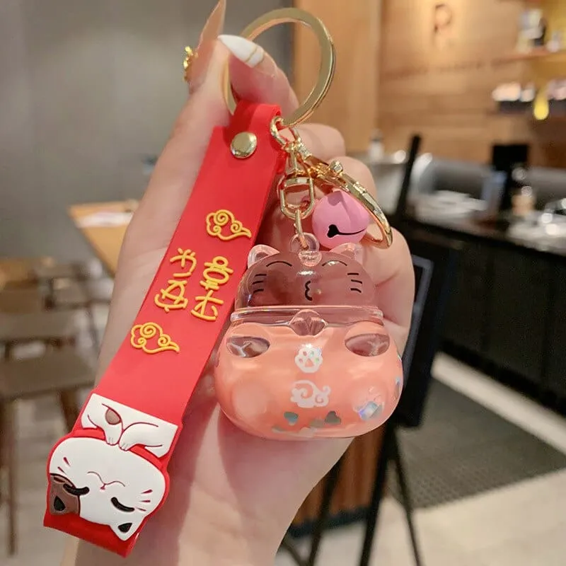 Creative Lucky Cat Transparent Floating Bottle Keychain