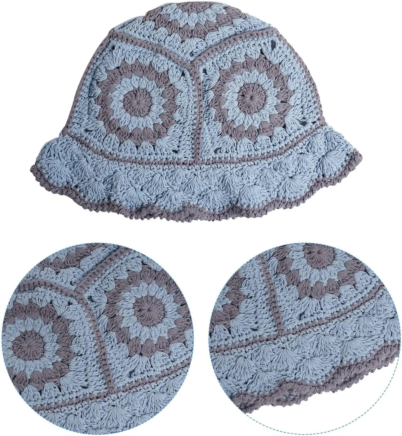 Crochet Bucket Hat Women, Knitted Bucket Hat Floral Knitted Hat, Crochet Hat for Black Women Fashion Outdoor Black