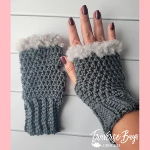Crochet Faux Fur Fingerless Gloves Pattern