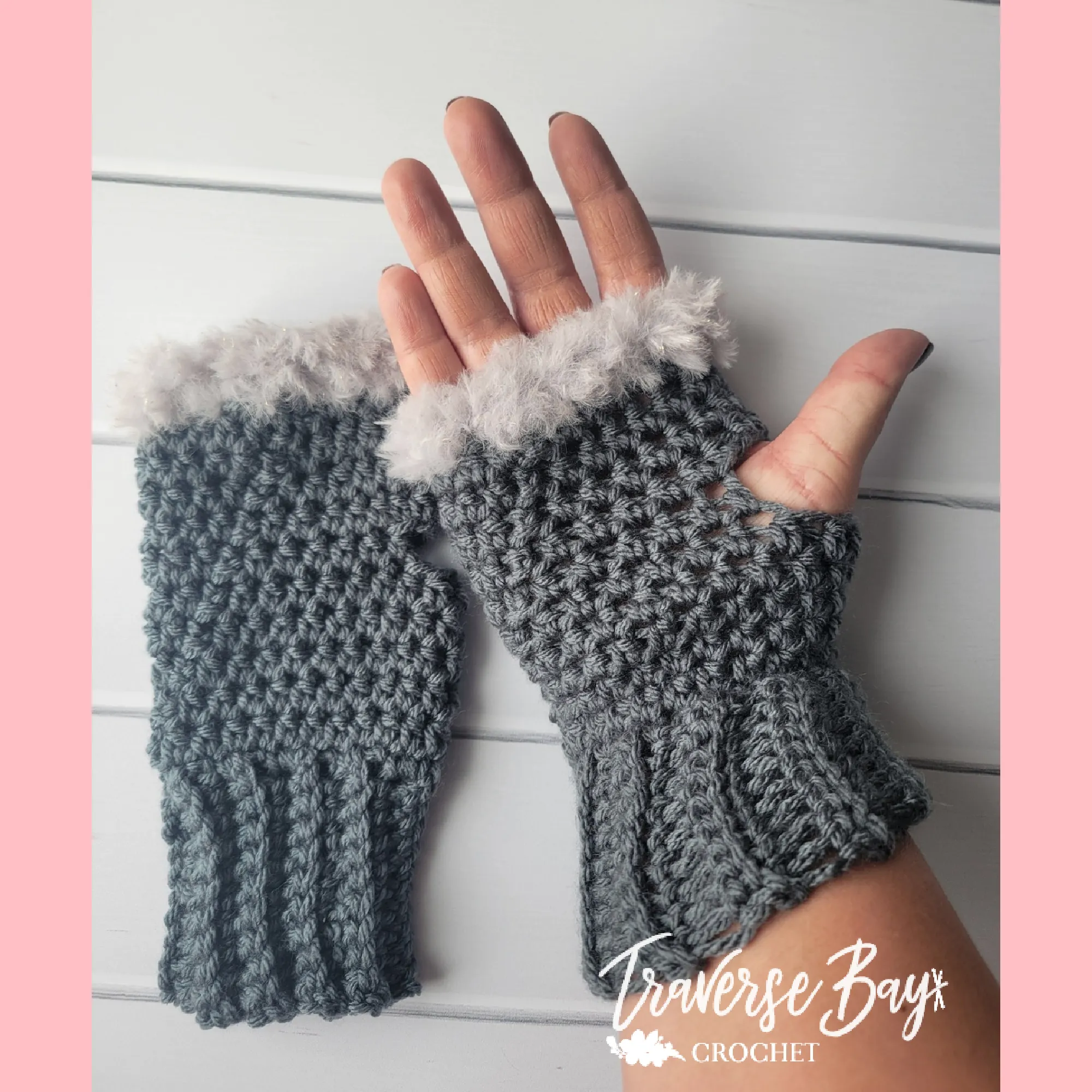 Crochet Faux Fur Fingerless Gloves Pattern