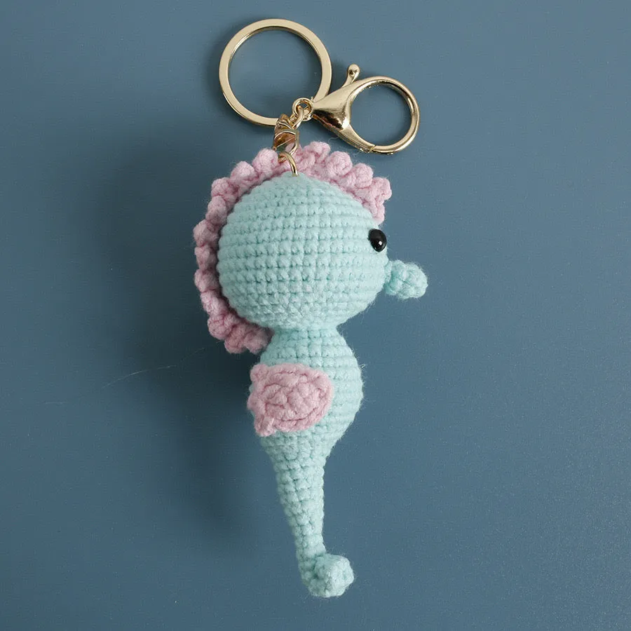 Crochet Seahorse Car Charm Pendant or Keychain - HANDMADE lucky Charm