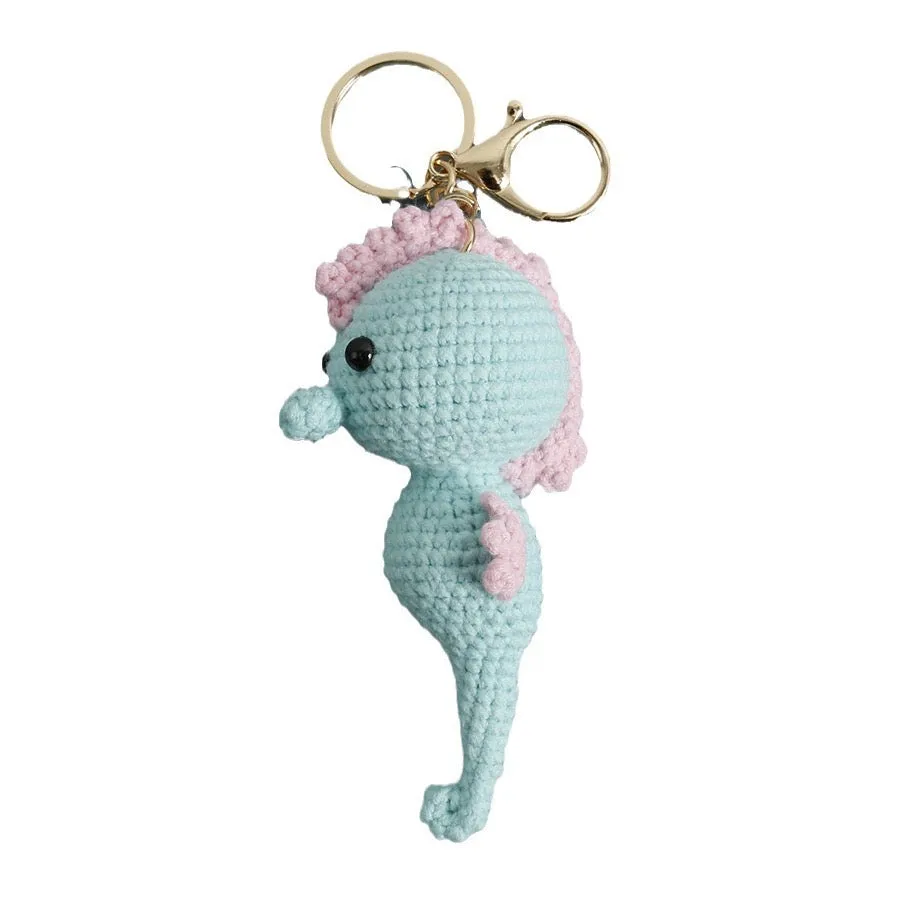 Crochet Seahorse Car Charm Pendant or Keychain - HANDMADE lucky Charm