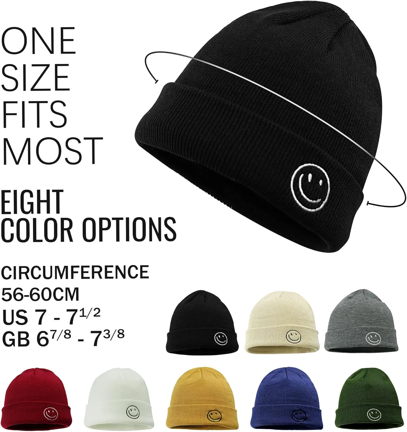 Croogo Winter Warm Beanie for Men Women Cotton Watch Cap Smile Face Embroidered Beanies Hat Funny Beanies Hat