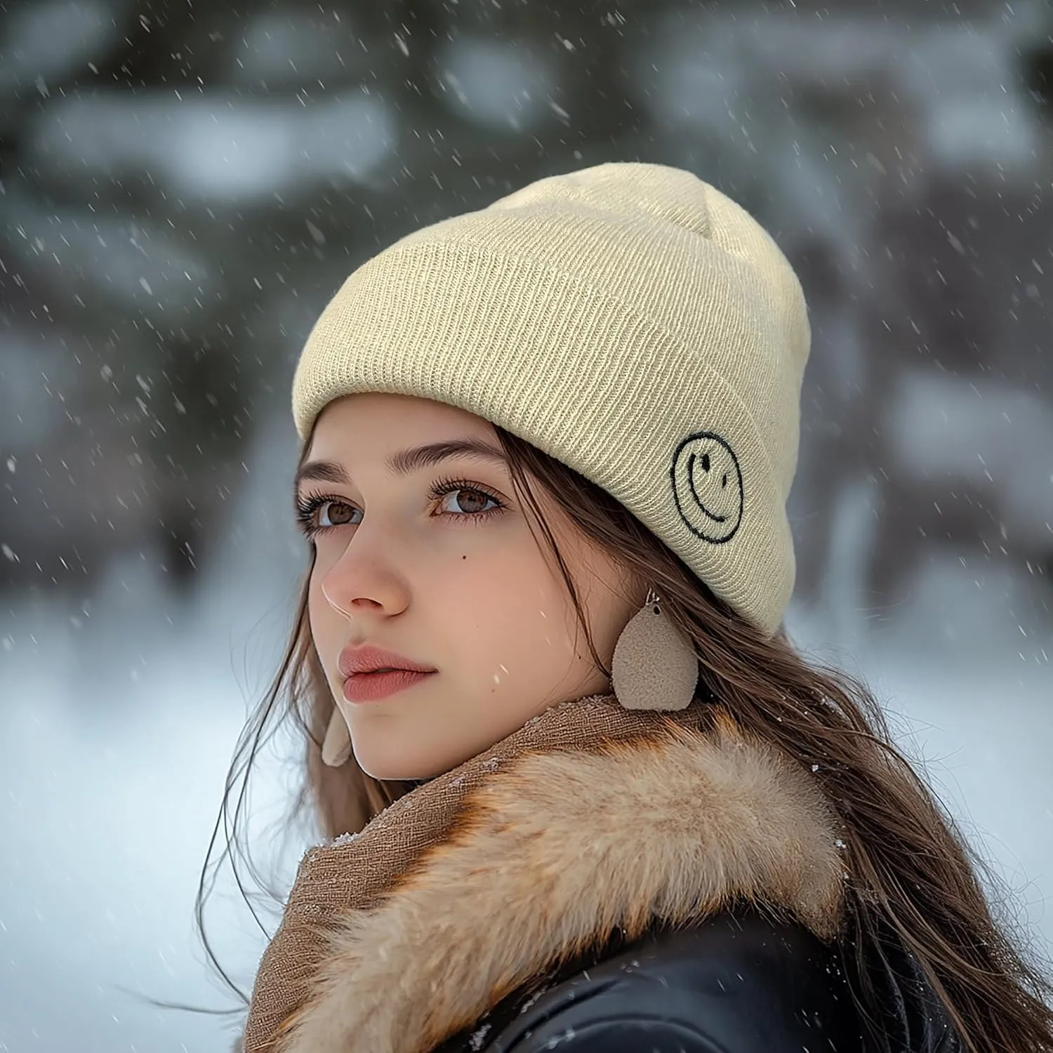 Croogo Winter Warm Beanie for Men Women Cotton Watch Cap Smile Face Embroidered Beanies Hat Funny Beanies Hat