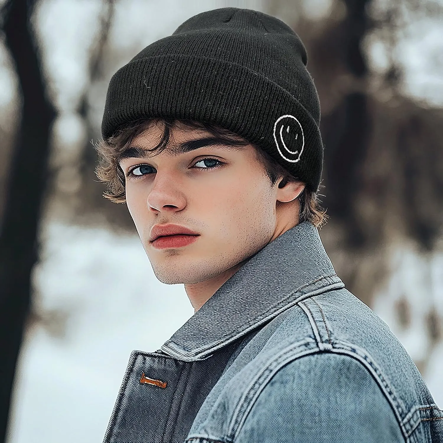 Croogo Winter Warm Beanie for Men Women Cotton Watch Cap Smile Face Embroidered Beanies Hat Funny Beanies Hat