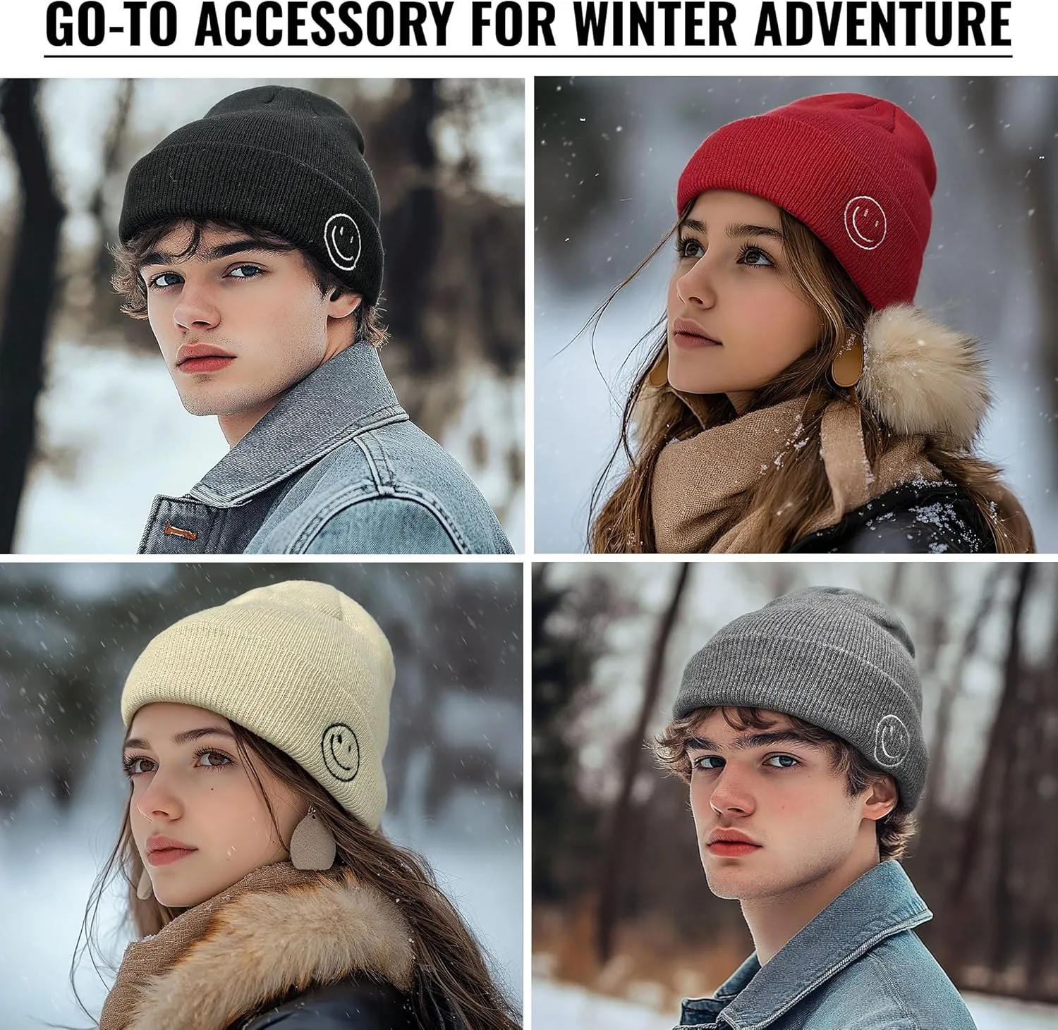 Croogo Winter Warm Beanie for Men Women Cotton Watch Cap Smile Face Embroidered Beanies Hat Funny Beanies Hat