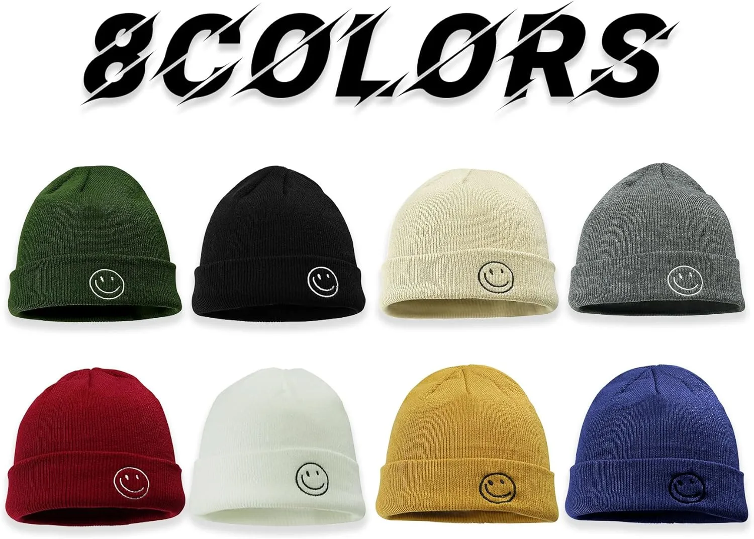 Croogo Winter Warm Beanie for Men Women Cotton Watch Cap Smile Face Embroidered Beanies Hat Funny Beanies Hat