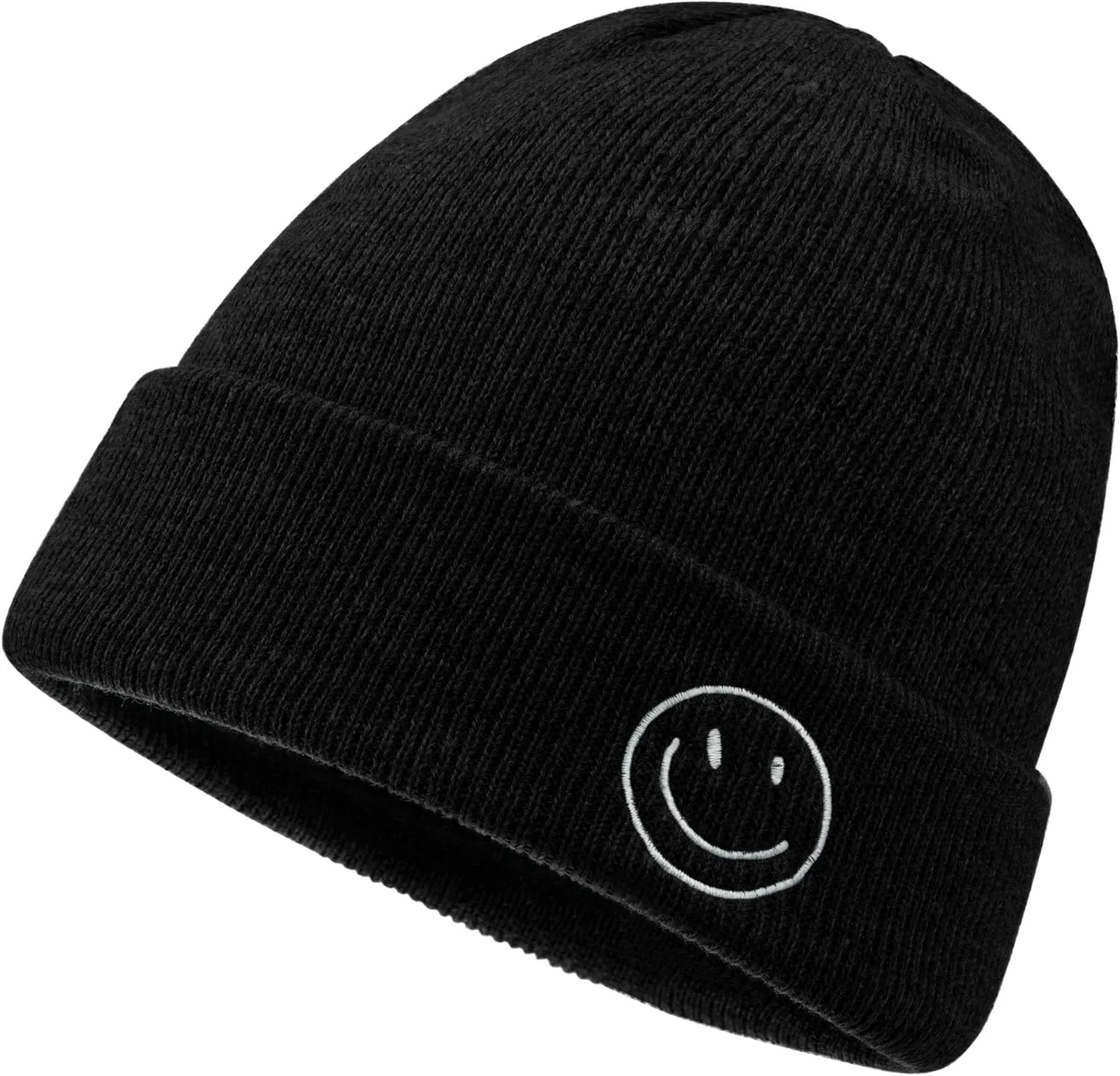 Croogo Winter Warm Beanie for Men Women Cotton Watch Cap Smile Face Embroidered Beanies Hat Funny Beanies Hat