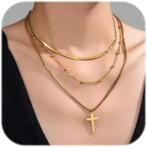 Cross Necklace for Women,Dainty Stackable Stacked Stacking Layered Choker Cross Necklace Set for Women Paperclip Box Flat Mariner Chain Necklaces Simple Jewelry Gift