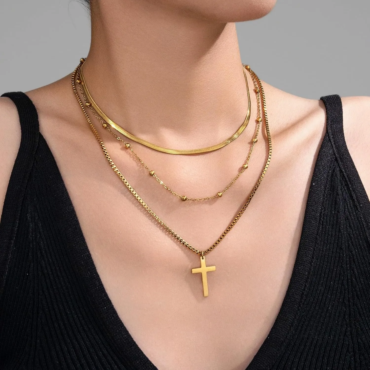 Cross Necklace for Women,Dainty Stackable Stacked Stacking Layered Choker Cross Necklace Set for Women Paperclip Box Flat Mariner Chain Necklaces Simple Jewelry Gift