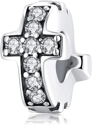 Cross Spacer Rubber Charm Stopper Spacer Bead 925 Sterling Silver fit Pandora Style Charm Bracelets