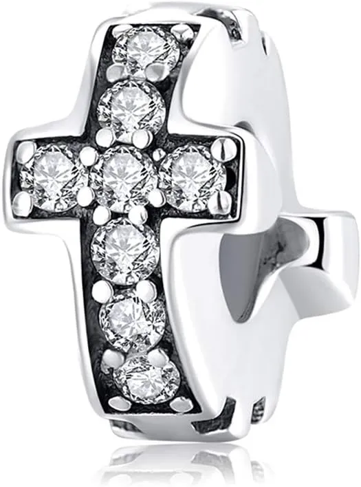 Cross Spacer Rubber Charm Stopper Spacer Bead 925 Sterling Silver fit Pandora Style Charm Bracelets